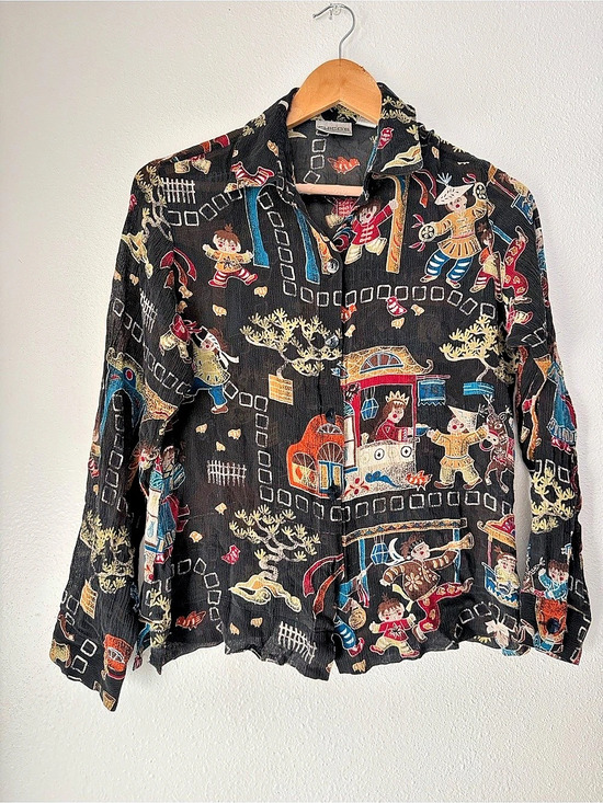 Chico's Tops - VTG Chico’s Silk Black Oriental Inspired Fairytale Novelty Top Sz 0 oversized